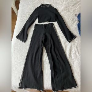 Zara knit black two piece with flared pants and cropped long sleeve sweater